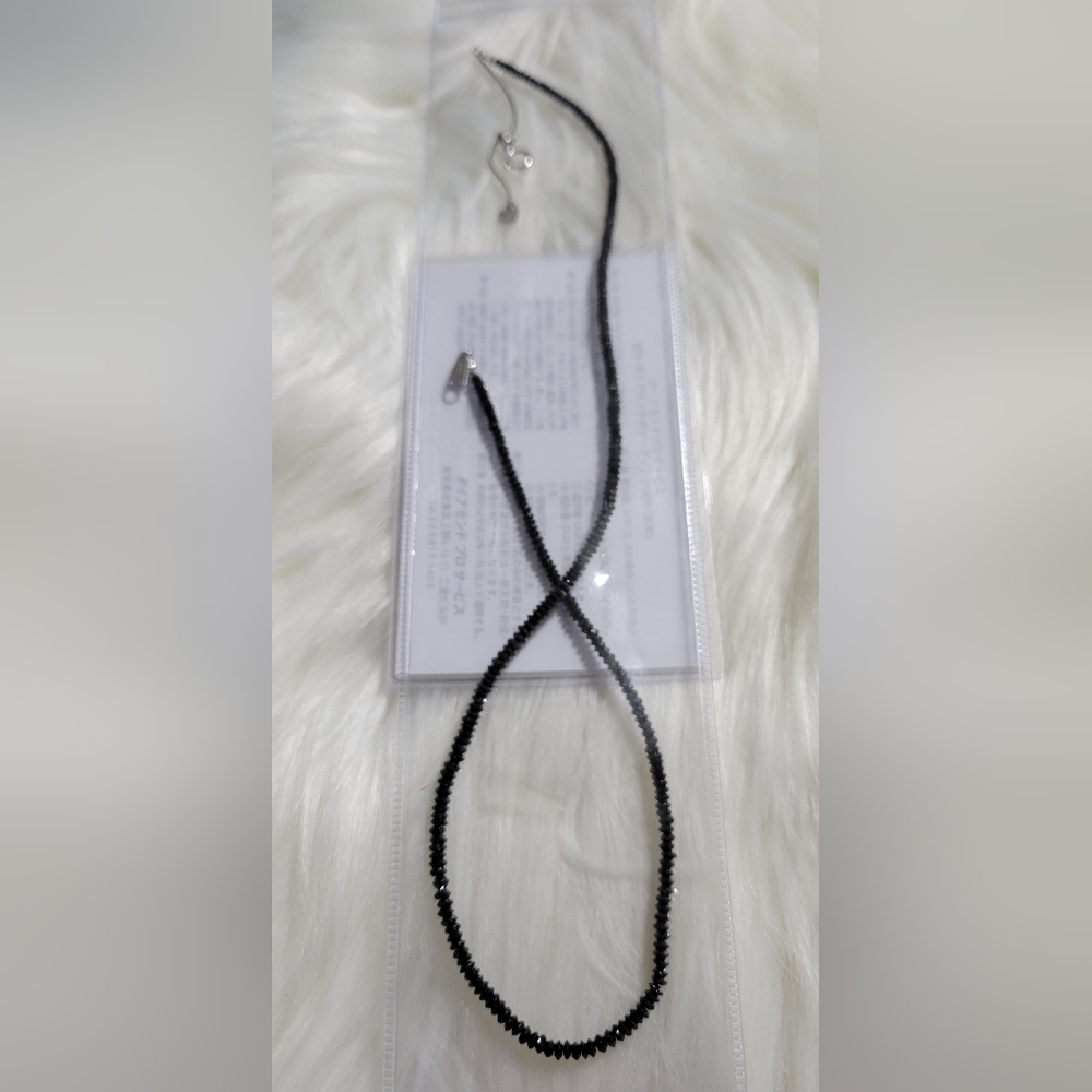 Real WHITE GOLD NECKLACE BLACK DIAMOND adj 40CM-44CM